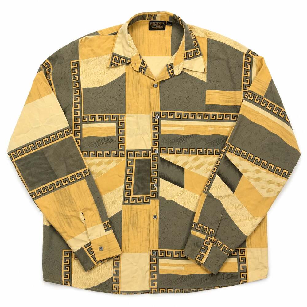 Monzini Collection Vintage Geometric Print Long Sleeve Shirt 2X